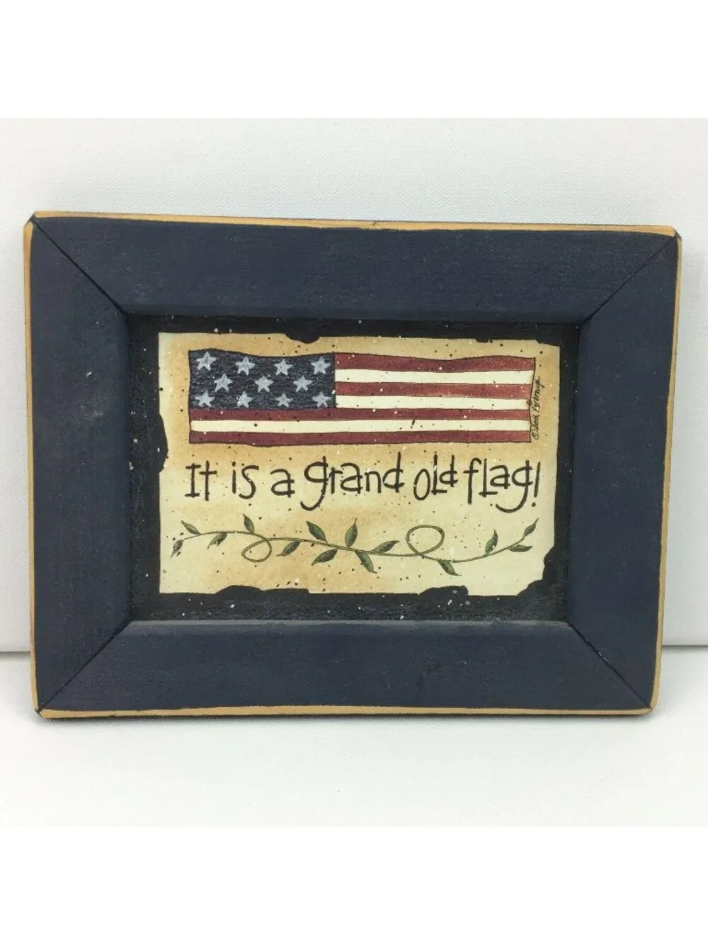 Americana Home Decor Art Frame Navy Blue It Is A Grand Old Flag! Red White Vine